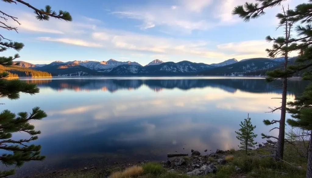 Trappers Lake in Flat Tops Wilderness Colorado with mountain reflections
