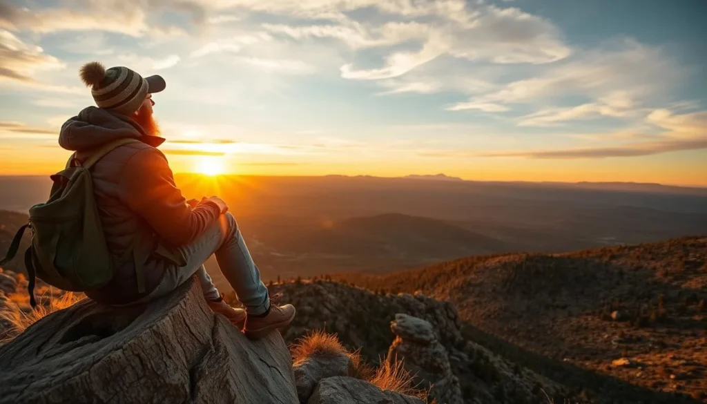 Traveler enjoying sunset view from a scenic overlook on De Beque Plateau