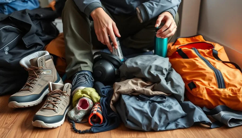 Traveler packing appropriate gear for Jarabacoa Dominican Republic mountain activities