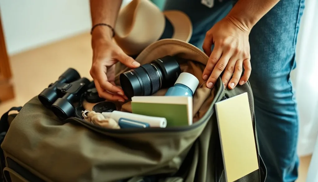Traveler packing essentials for a Bandipur National Park safari trip