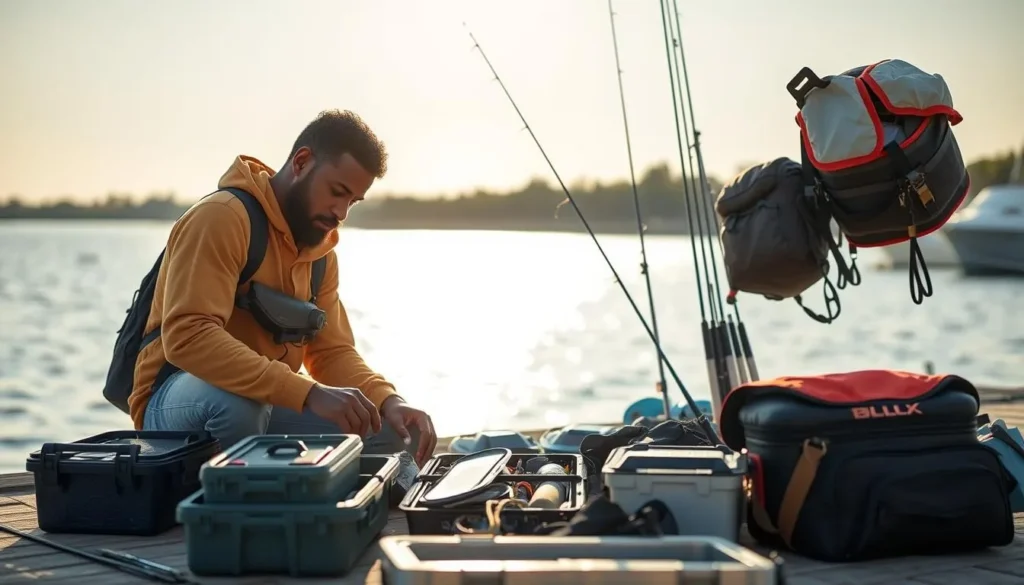 Traveler preparing fishing gear at Shell Beach boat launch