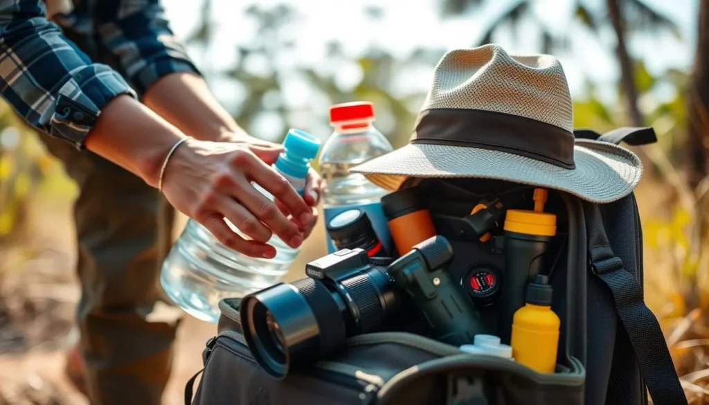 Traveler preparing gear for Maurepas Swamp visit with proper equipment Traveler preparing gear for Maurepas Swamp visit with proper equipment
