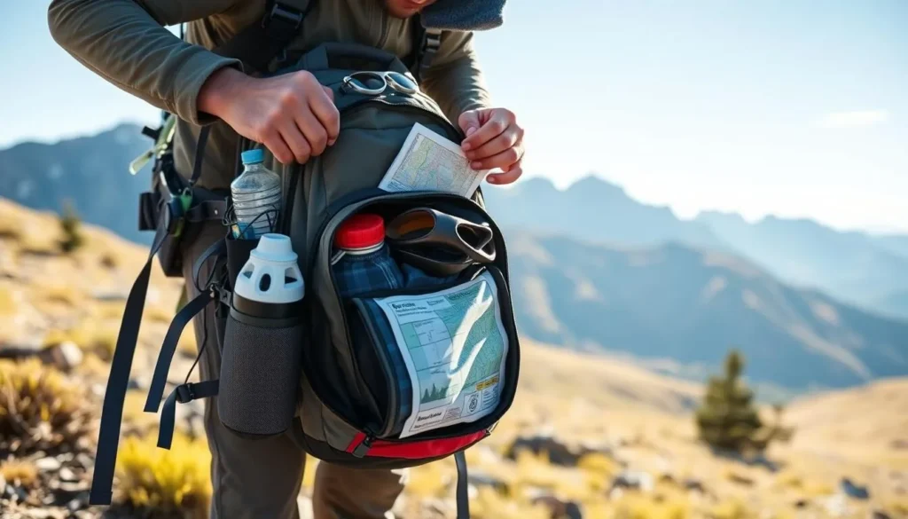 Traveler preparing hiking gear at Cottonwood Pass trailhead