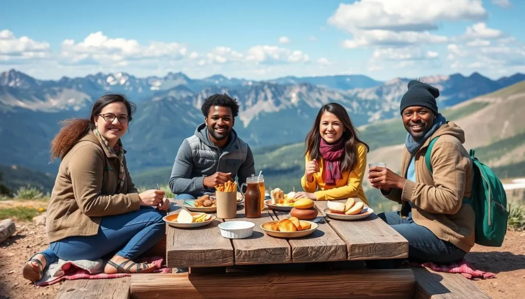 Travelers enjoying a picnic with mountain views on Guanella Pass Travelers enjoying a picnic with mountain views on Guanella Pass