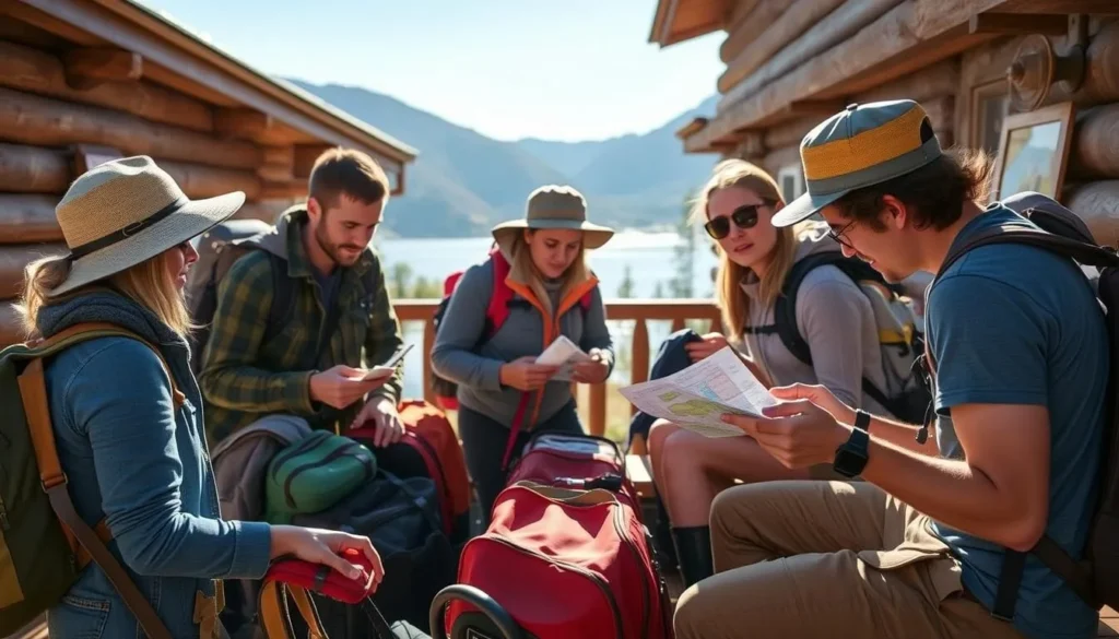 Travelers preparing for a day of activities in Grand Lake Travelers preparing for a day of activities in Grand Lake