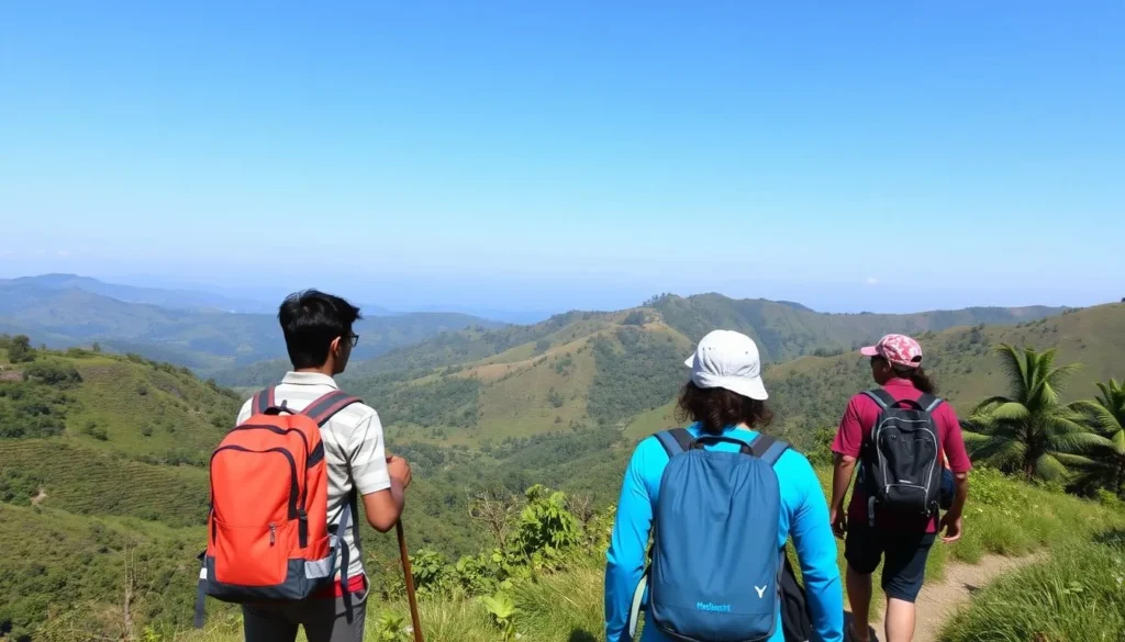 Trekkers hiking through Mizoram's lush mountain trails with scenic views