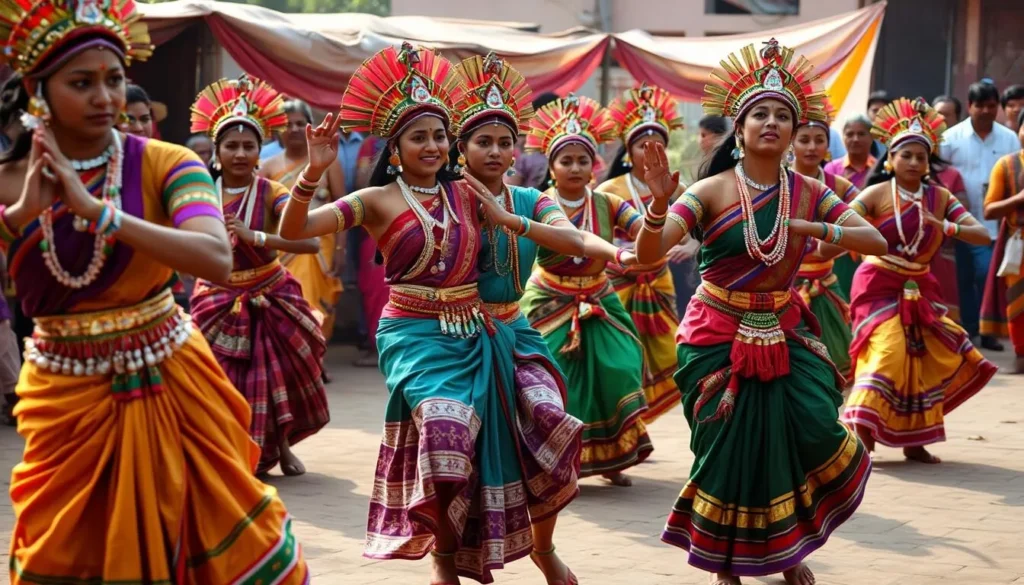 Tribal dance performance in traditional attire during a cultural festival in Jharkhand