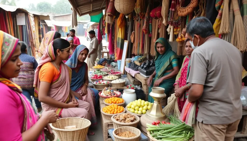 Tribal market in Jharkhand with local crafts and produce being sold