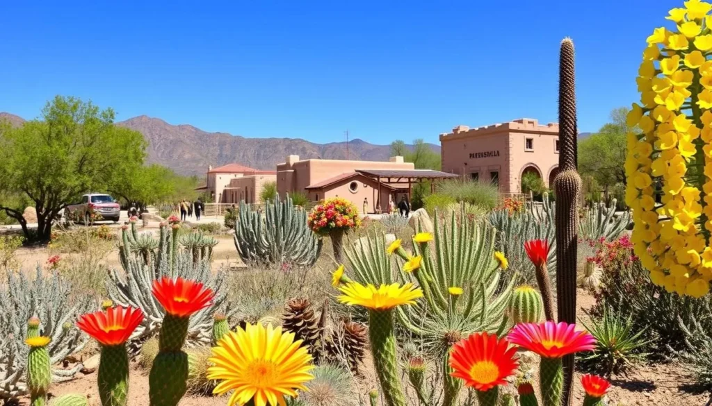 Tubac Presidio State Historic Park in spring with blooming desert wildflowers