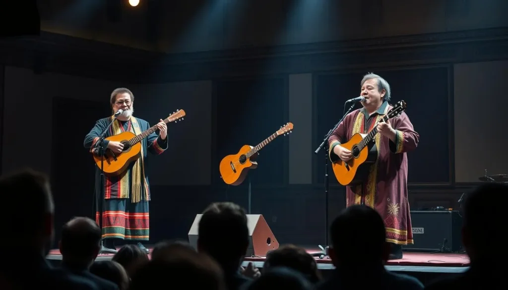 Tuvan throat singers performing traditional khoomei music Tuvan throat singers performing traditional khoomei music