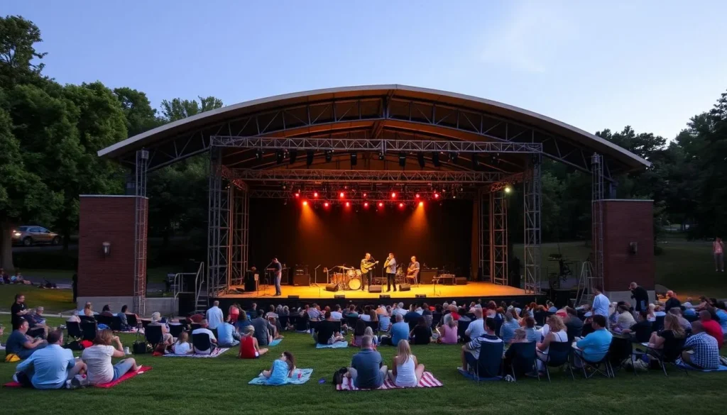 Upper Merion Township Park Amphitheater during a concert with audience enjoying live music Upper Merion Township Park Amphitheater during a concert with audience enjoying live music