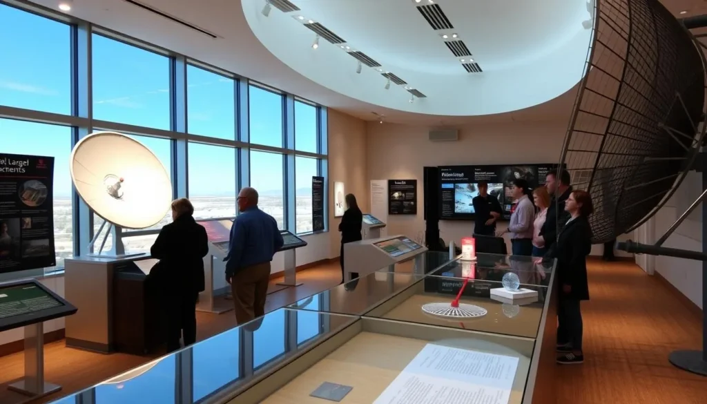 VLA Visitor Center museum exhibit showing radio astronomy displays VLA Visitor Center museum exhibit showing radio astronomy displays