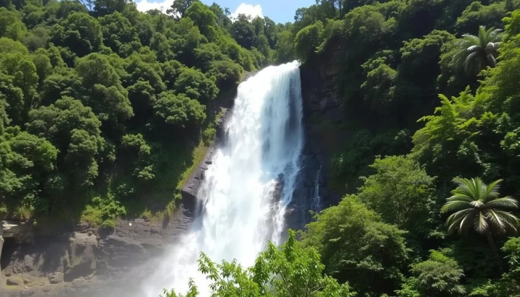 Vantawng Falls cascading down through lush green forest