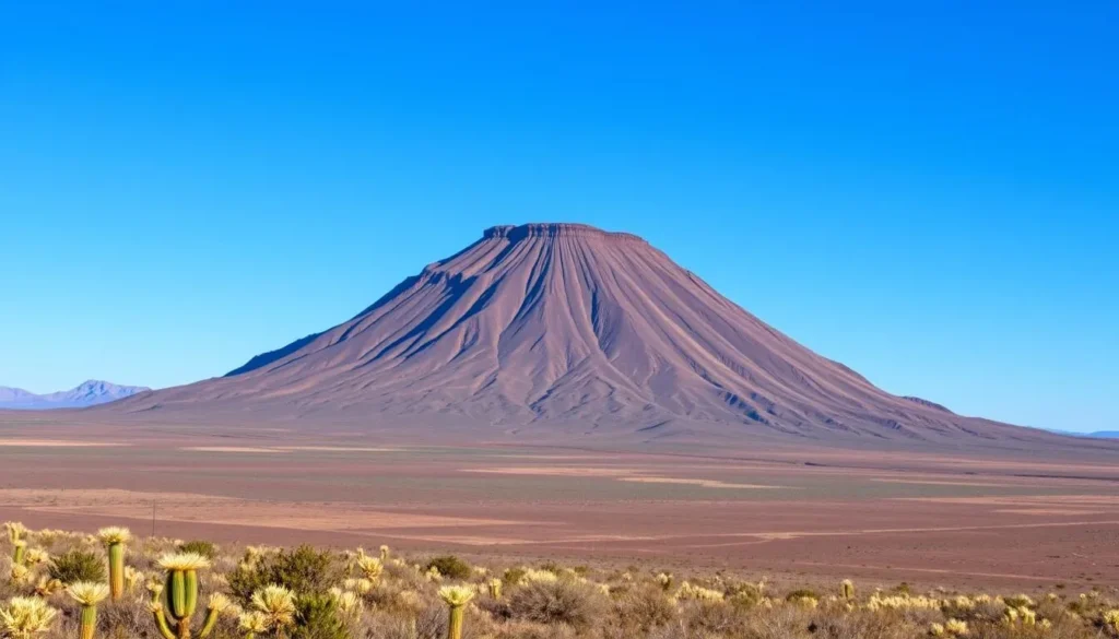 View of Cabezon Peak, a prominent volcanic neck near Ojito Wilderness