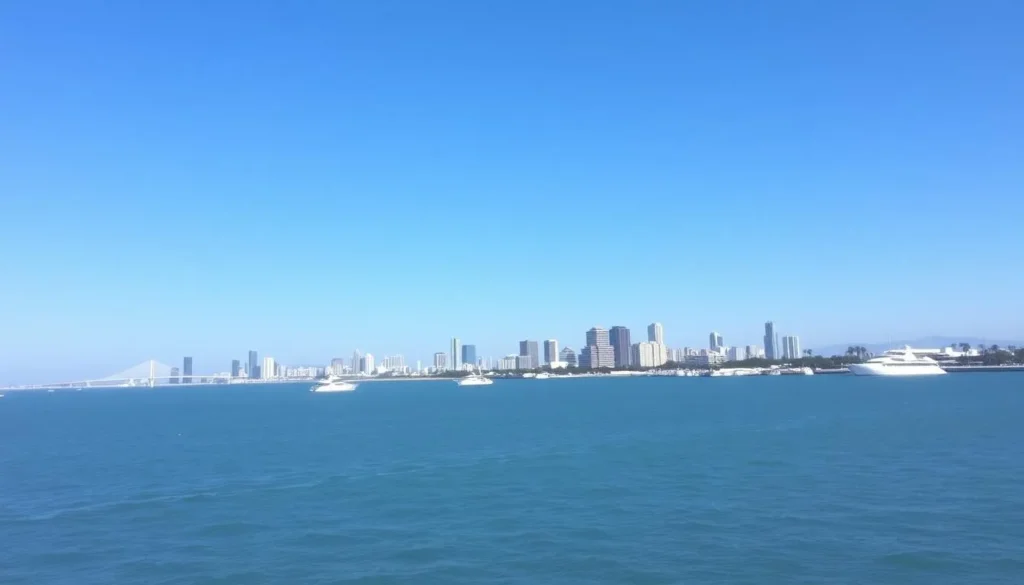 View of Long Beach skyline and harbor from Seal Beach