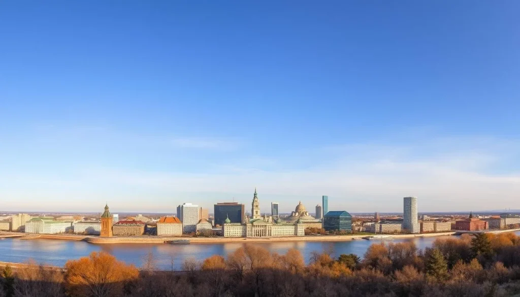 View of Yekaterinburg city skyline across the Iset River
