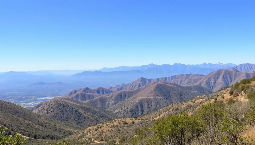 View of the San Gabriel Mountains from a Verdugo Mountains viewpoint showing their proximity View of the San Gabriel Mountains from a Verdugo Mountains viewpoint showing their proximity