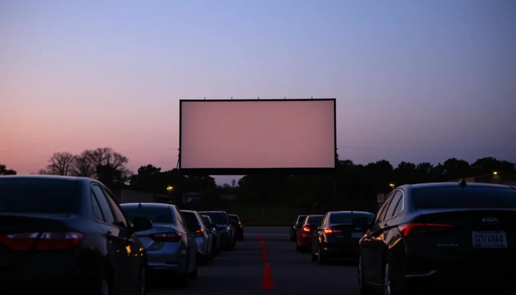 Vintage Midway Drive-In Theatre in Sterling, Illinois at dusk Vintage Midway Drive-In Theatre in Sterling, Illinois at dusk