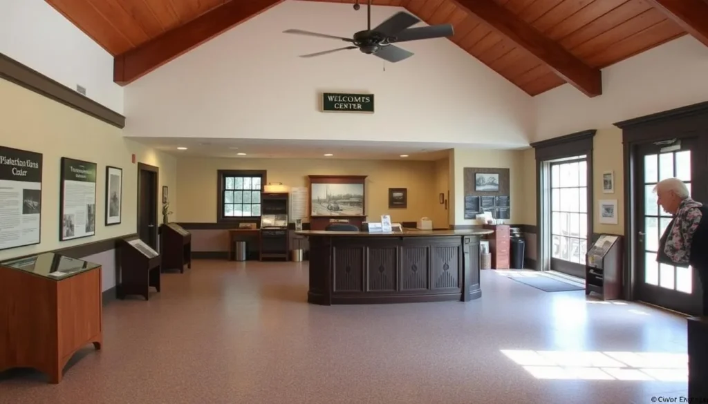 Visitor center at Rosedown Plantation with information desk and exhibits