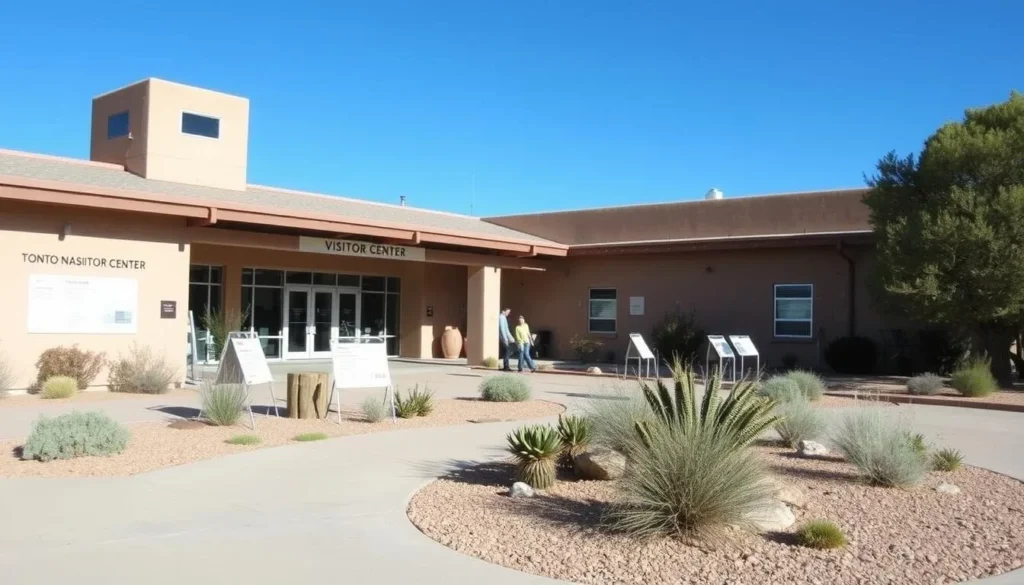 Visitor center at Tonto National Monument with educational displays and information desk