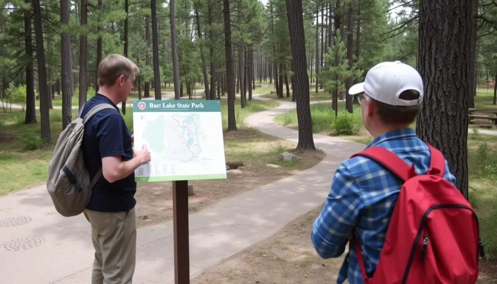 Visitor checking trail map at Barr Lake State Park