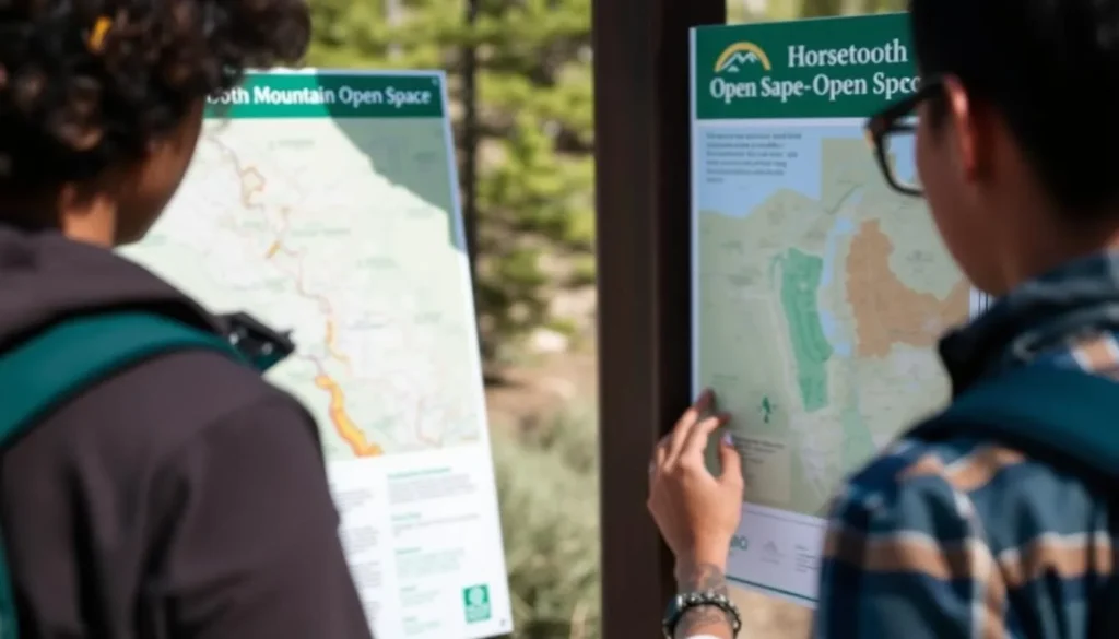 Visitor checking trail map at Horsetooth Mountain Open Space trailhead