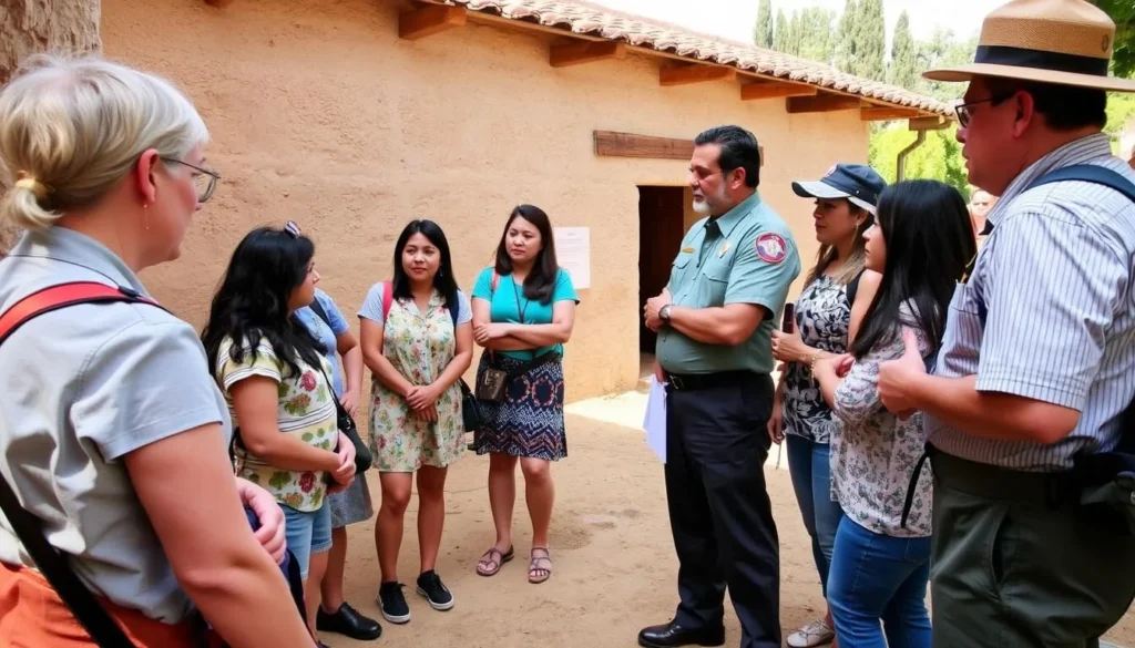 Visitor enjoying a ranger-led tour at Santa Cruz Mission State Historic Park