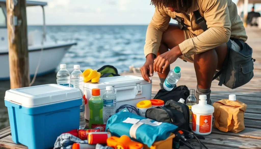 Visitor preparing supplies for a day trip to Isle au Pitre Visitor preparing supplies for a day trip to Isle au Pitre