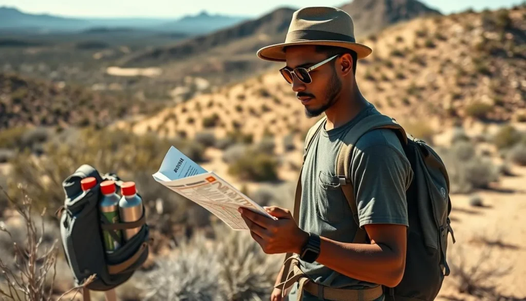 Visitor preparing with proper gear for hiking at Picacho Peak State Park