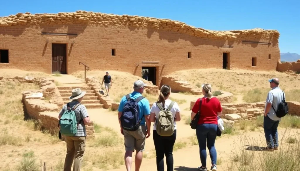 Visitor respectfully viewing ruins at Salinas Pueblo Missions Visitor respectfully viewing ruins at Salinas Pueblo Missions