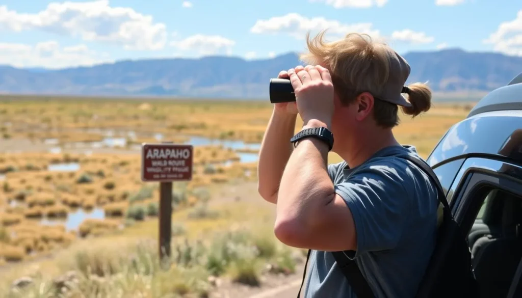 Visitor viewing wildlife from a safe distance at Arapaho National Wildlife Refuge Visitor viewing wildlife from a safe distance at Arapaho National Wildlife Refuge