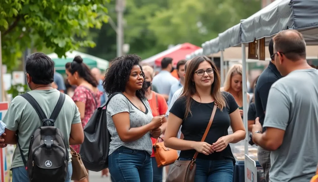 Visitors enjoying a local York County festival with food vendors and crafts