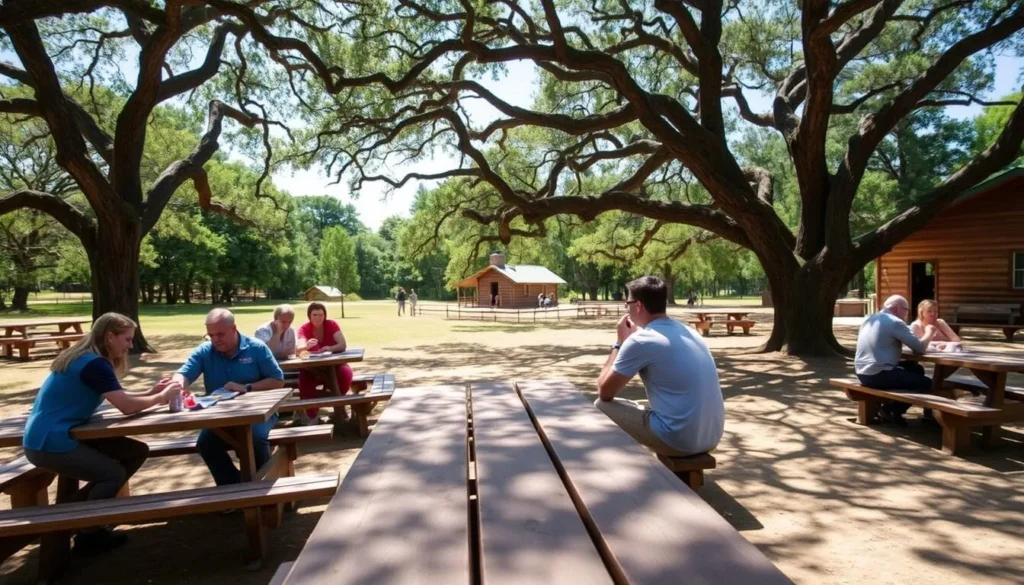 Visitors enjoying a picnic area at Wassama Round House State Historic Park