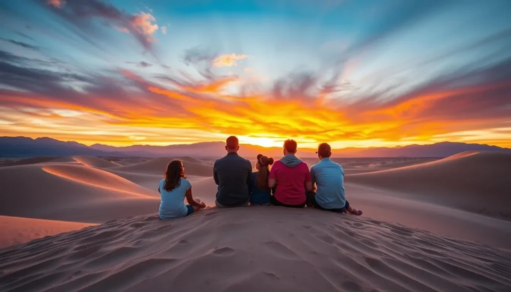 Visitors enjoying sunset on the dunes at Great Sand Dunes National Park Visitors enjoying sunset on the dunes at Great Sand Dunes National Park
