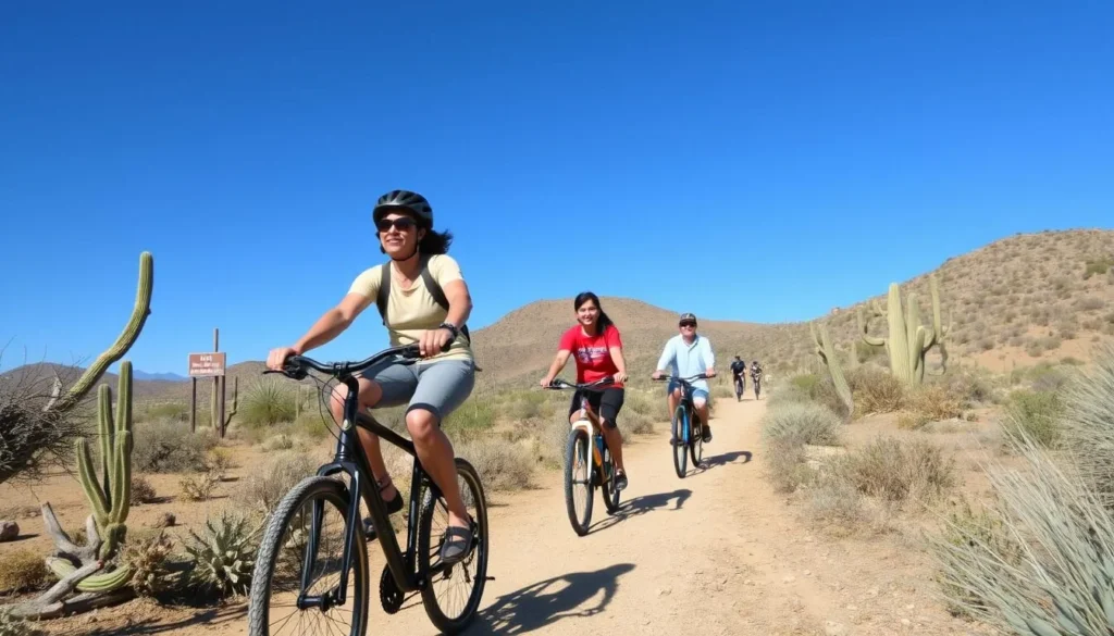 Visitors exploring Pancho Villa State Park on bicycles Visitors exploring Pancho Villa State Park on bicycles