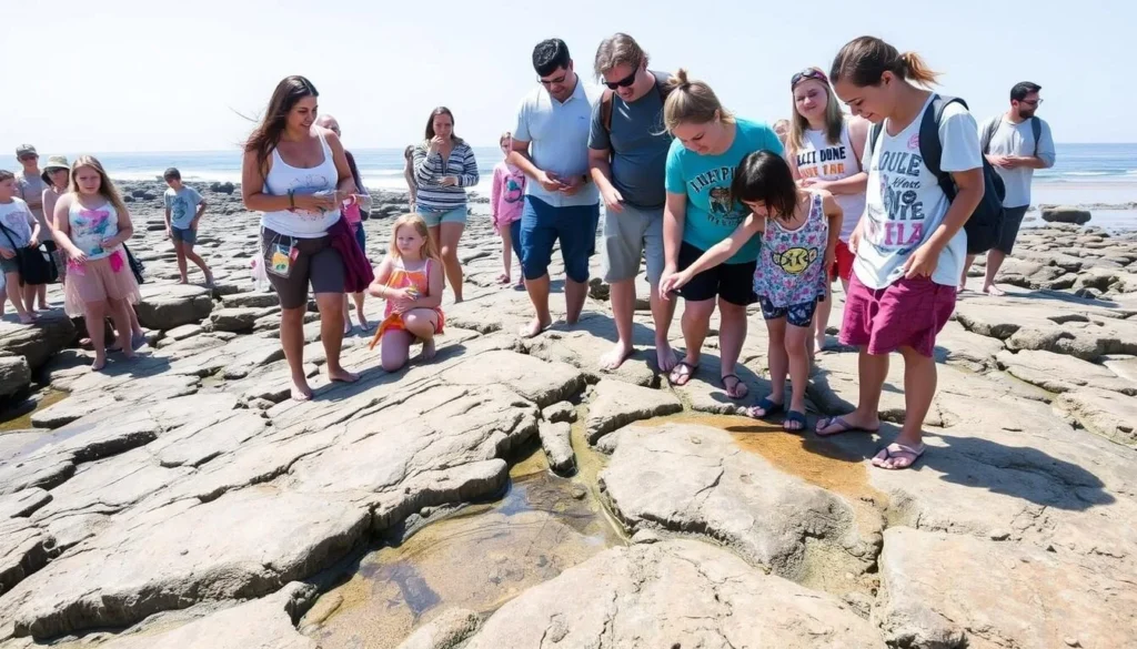 Visitors exploring tide pools at San Onofre State Beach California Visitors exploring tide pools at San Onofre State Beach California