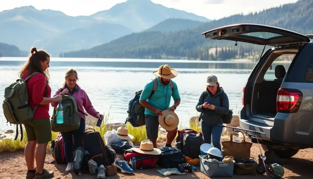 Visitors preparing for a day at Boulder Island with proper gear Visitors preparing for a day at Boulder Island with proper gear