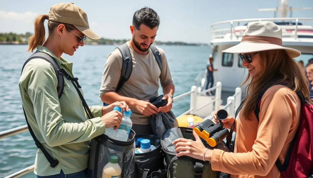 Visitors preparing for a day trip to Raccoon Island with proper gear and supplies Visitors preparing for a day trip to Raccoon Island with proper gear and supplies
