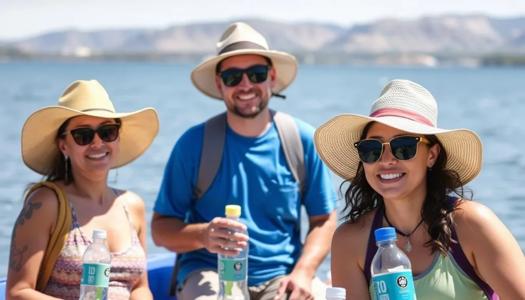 Visitors properly equipped with sun protection at Theodore Roosevelt Lake