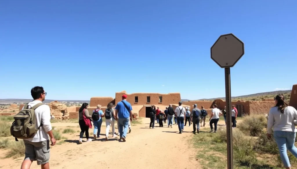 Visitors properly exploring Fort Union ruins staying on designated paths
