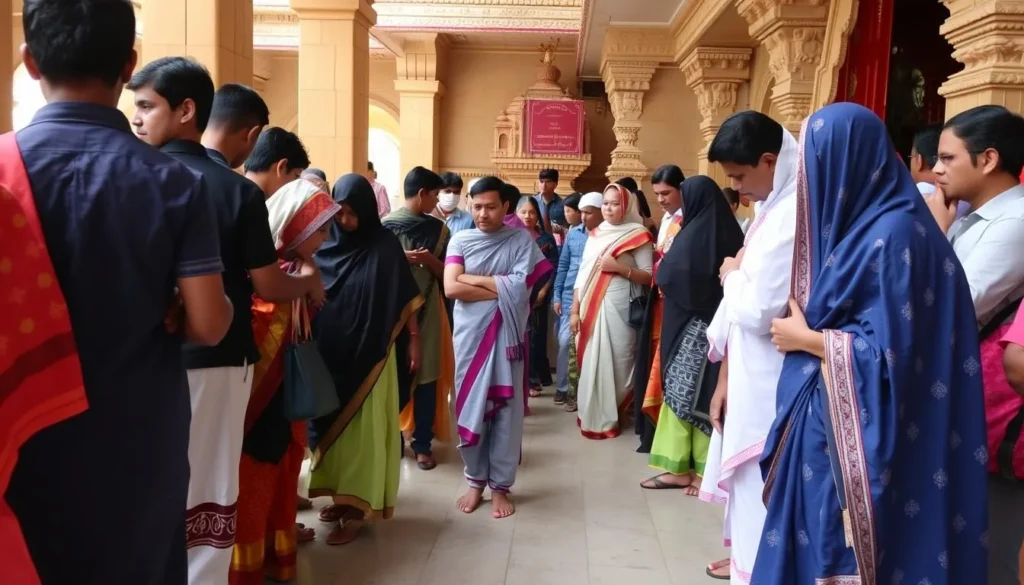 Visitors respectfully dressed at a temple in Amaravati