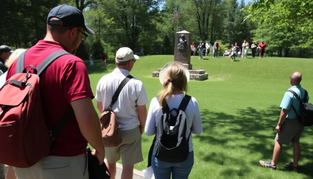 Visitors respectfully observing a historical monument at Valley Forge National Historical Park