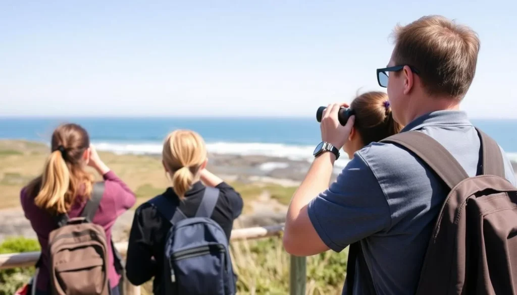 Visitors respectfully observing wildlife at Wilder Ranch State Park coastal area Visitors respectfully observing wildlife at Wilder Ranch State Park coastal area