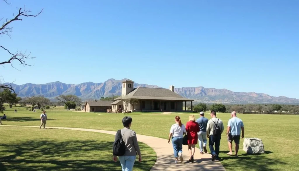 Visitors respectfully touring the Will Rogers State Historic Park grounds