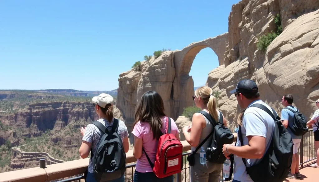 Visitors safely enjoying Devil's Bridge National Park from designated viewing areas Visitors safely enjoying Devil's Bridge National Park from designated viewing areas