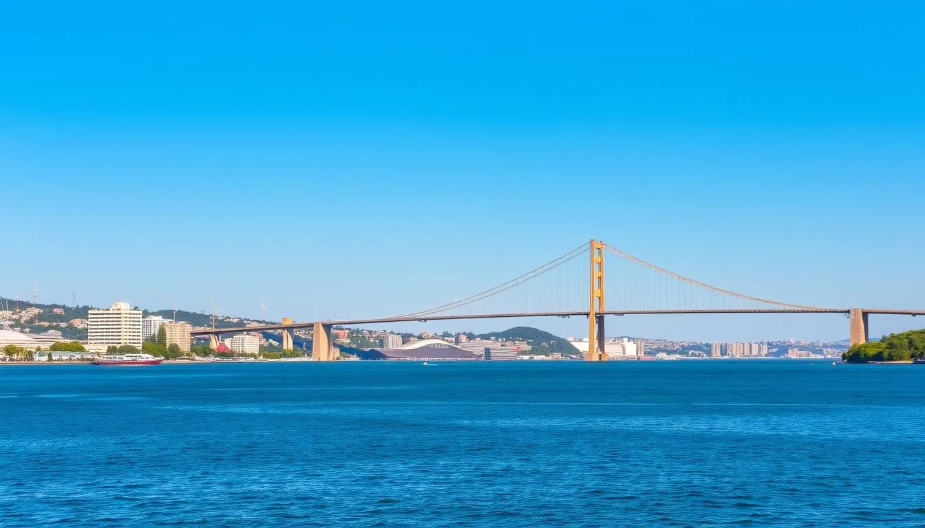 Vladivostok-cityscape-with-Golden-Horn-Bay-and-the-famous-Golden-Bridge-spanning-across-the Vladivostok cityscape with Golden Horn Bay and the famous Golden Bridge spanning across the water on a clear day