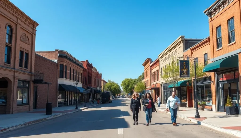 Walkable downtown Sterling, Illinois with pedestrians enjoying the historic district Walkable downtown Sterling, Illinois with pedestrians enjoying the historic district