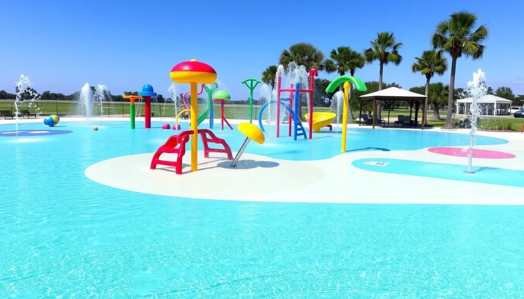 Water playground at Palmetto Island State Park Louisiana with colorful water features Water playground at Palmetto Island State Park Louisiana with colorful water features