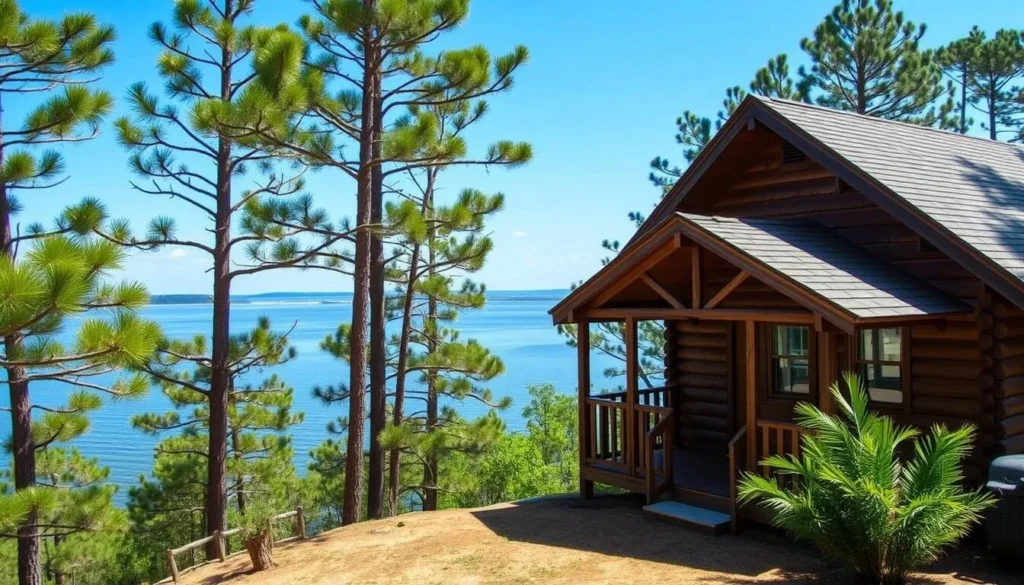 Waterfront cabin with deck overlooking Toledo Bend Reservoir at South Toledo Bend State Park