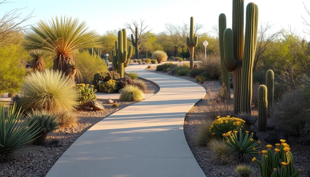 Well-maintained walking path through Tohono Chul Park showing accessible trails and native desert vegetation